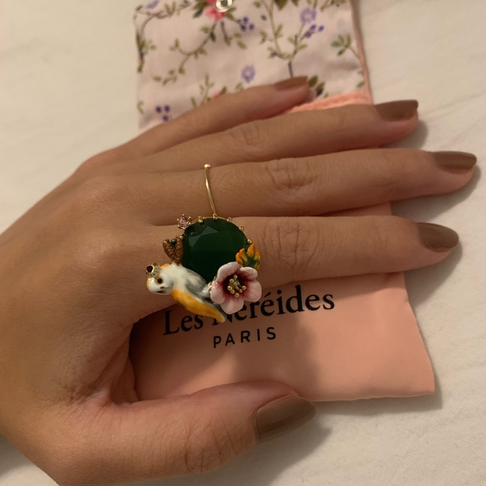 Les Néréides SNOW OWL WITH GREEN STONE RING